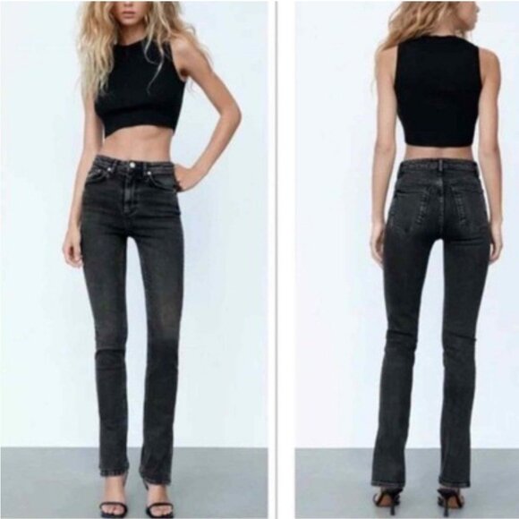 Zara Women's Charcoal Black Skinny Leg Raw Hem Jeans Denim Size 6 - Picture 1 of 6